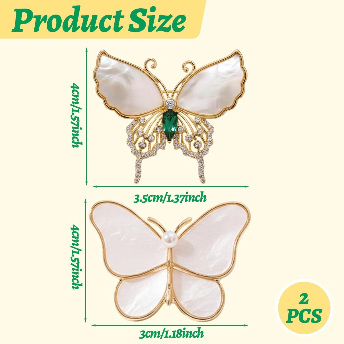 2PCS Brooch Pin for Women, Mother-of-Pearl Butterfly Brooch for Men Set, Elegant Saree Pins for Women, Fashionable Suit Accessories Gift for Dress, Blazer - Image 2