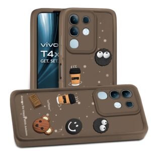 Back Case Cover Vivo T4X 5G / iQOO Z10X 5G / Vivo Y31 Pro 5G Cover | Cute Fun Cartoon 3D Ball | Coffee Silicone Case | Full Body Protection | Camera Protection Back Cover (Black)