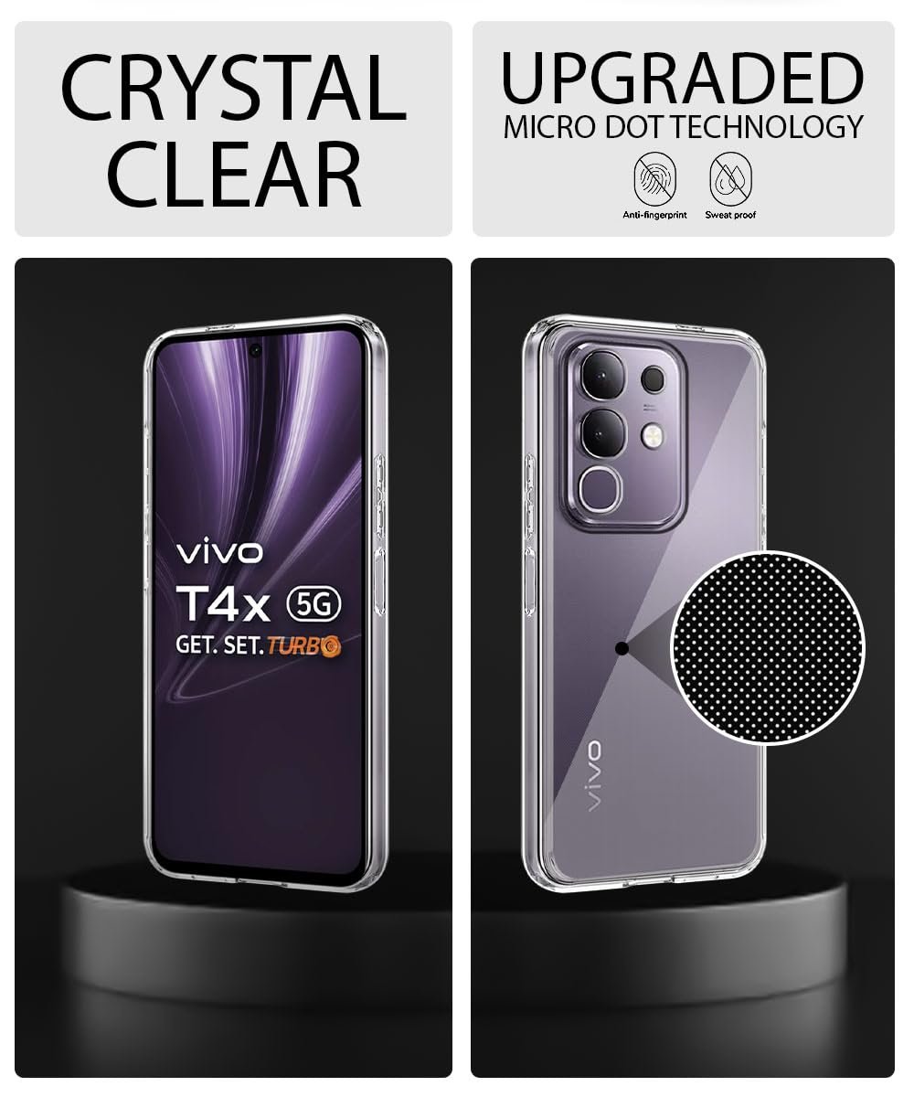 WOW IMAGINE Transparent Back Cover Case for Vivo T4x 5G | iQoo Z10x 5G | Vivo Y31 Pro 5G Raised Bumps for Full Device & Camera Protection Shockproof TPU Silicone Back Case Mobile Cover – Transparent - Image 3