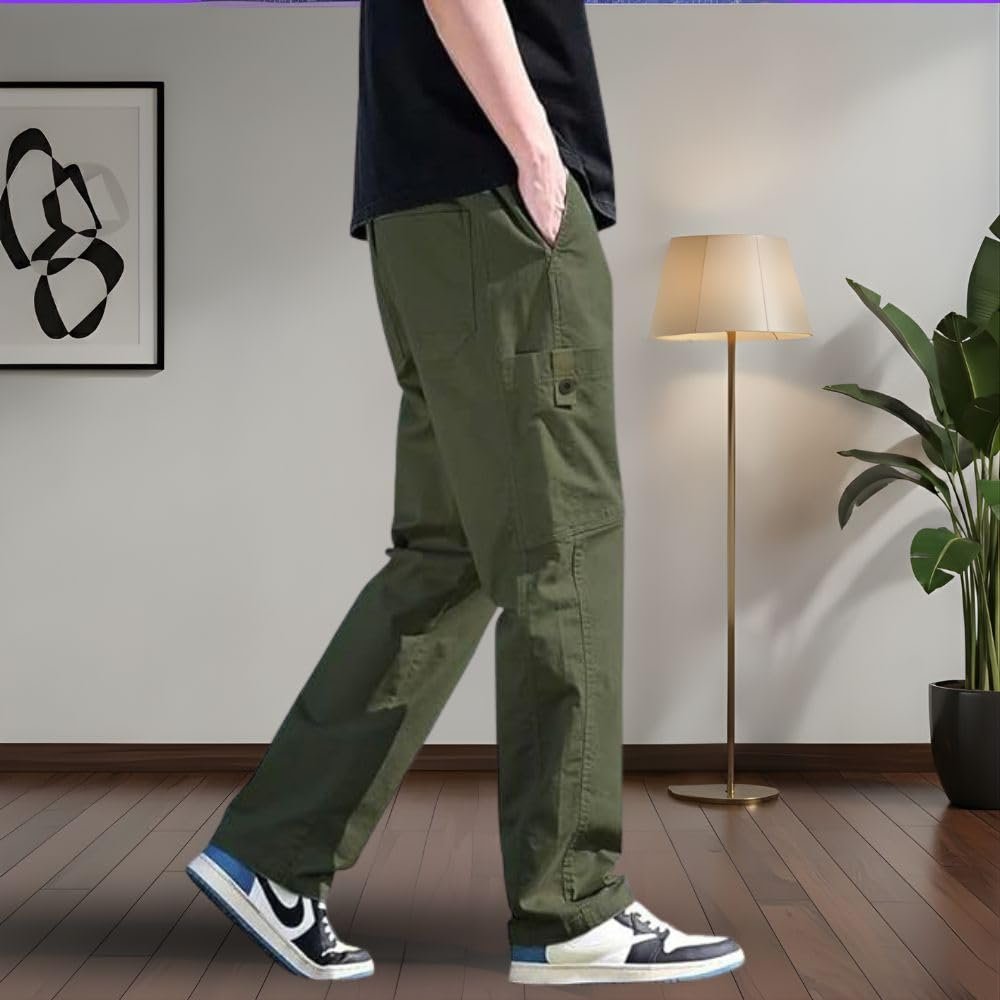 SMOWKLY Men’s Cotton Cargo Pants | Casual Trousers for Men | Comfortable Lower for Men | Breathable Pants with 6 Pockets & Drawstring Elastic Waistband - Image 7