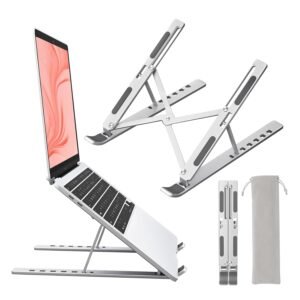 Laptop Stand for Desk, Aluminum Metal MacBook Stand，Computer Riser for Desk, Portable Foldable Adjustable Notebook Holder, Compatible with 10-15.6 Inch Laptops, iPad, Silver.