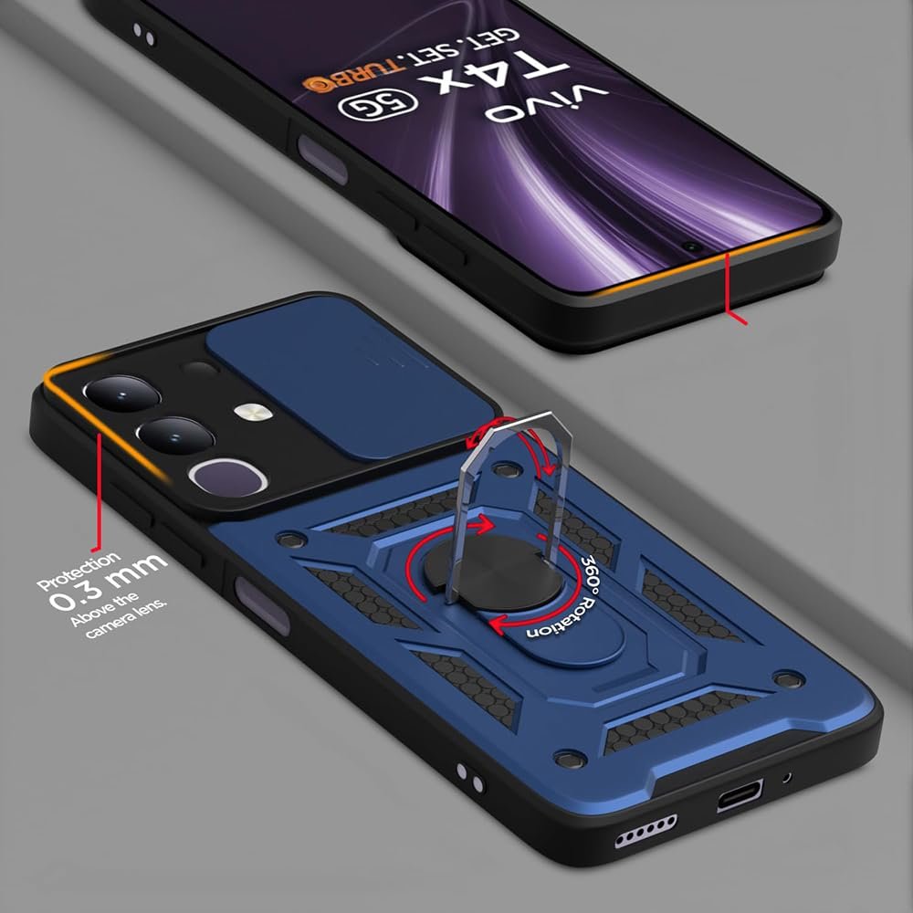 Amazon Brand-Solimo Defender Case | Sliding Camera Lens Cover | Ring Holder & Kickstand | Military-Grade Shockproof PC-TPU Armor Case for Vivo T4x 5G / Y29 4G / Y31 Pro 5G / iQOO Z10x 5G (Blue) - Image 5