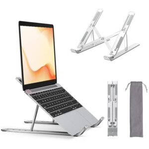 HUMBLE Adjustable Aluminum Laptop Stand – 6-Angle Ergonomic, Foldable & Portable Tabletop Riser Holder Compatible for MacBook, Dell, HP, Lenovo, 10-15.6" Laptops & Notebooks (Silver)