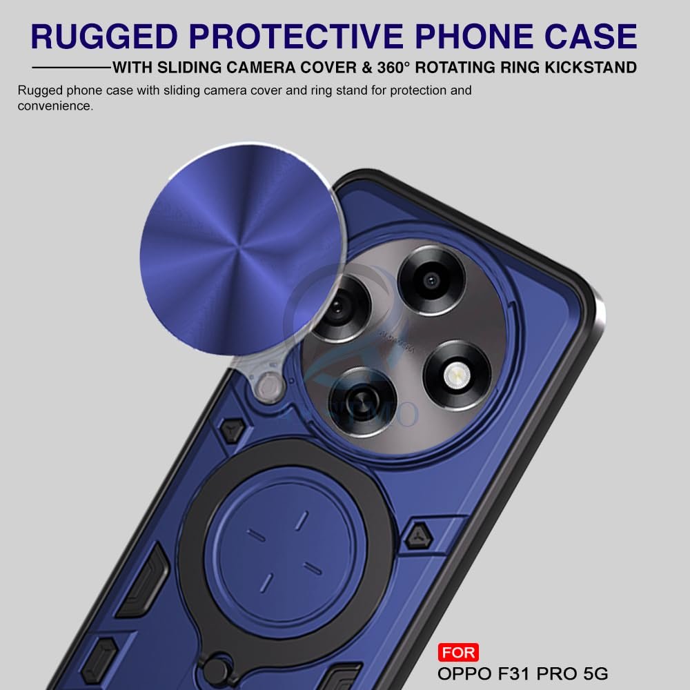 Armor Oppo F31 Pro 5G Bumper Back Case Cover | Ring Holder & CD Pattern Sliding Camera Shutter Cover | Back Case Cover for Oppo F31 Pro 5G (Blue) - Image 4