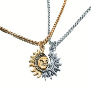 Best Friend Necklace Matching Necklace Asymmetric Sun And Moon Matching Necklace For Couple Titanium Steel Accessories For Men Women Vintage Couple Half Moon Sun Pendant Necklace For Valentine’S Day