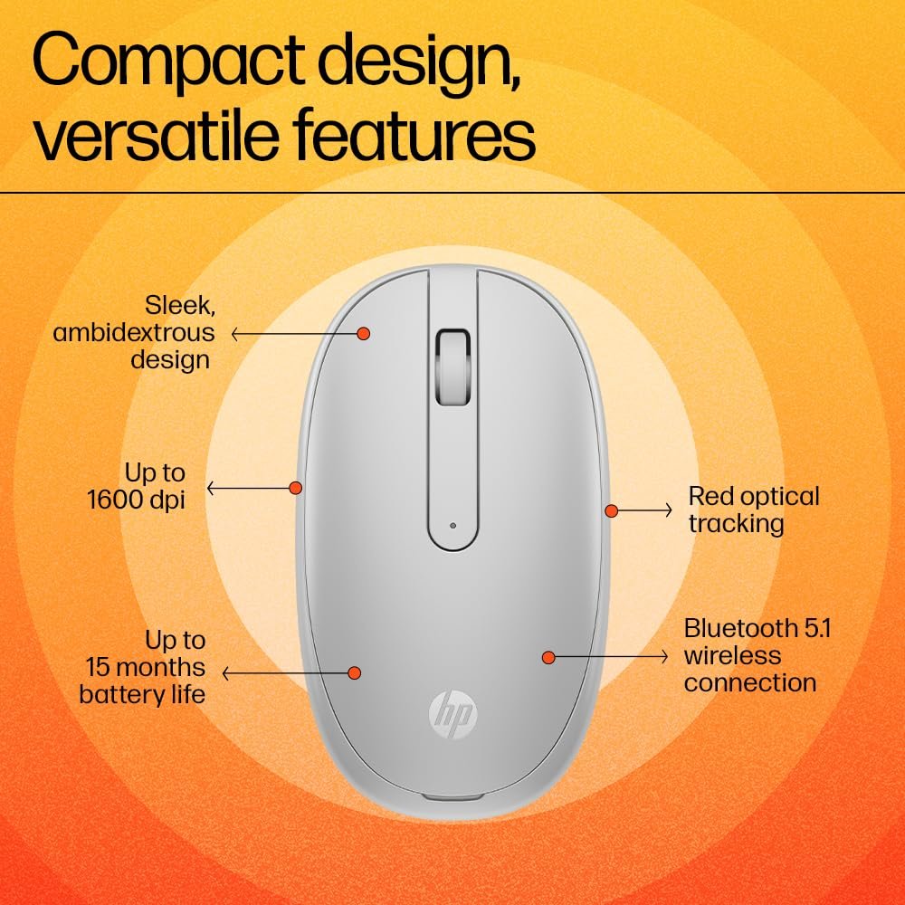 HP 240 Lunar White Bluetooth Mouse/Bluetooth® 5.1 connection/15 Month battery/1600 dpi Optical Sensor/Sleek and ambidextrous Design - Image 10