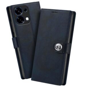 Fashionury Flip Back Case for Oppo F31 5G | Designer Button | Genuine Leather Finish | Inbuilt Pockets & Stand | Flip Cover Back Case for Oppo F31 5G (Blue)