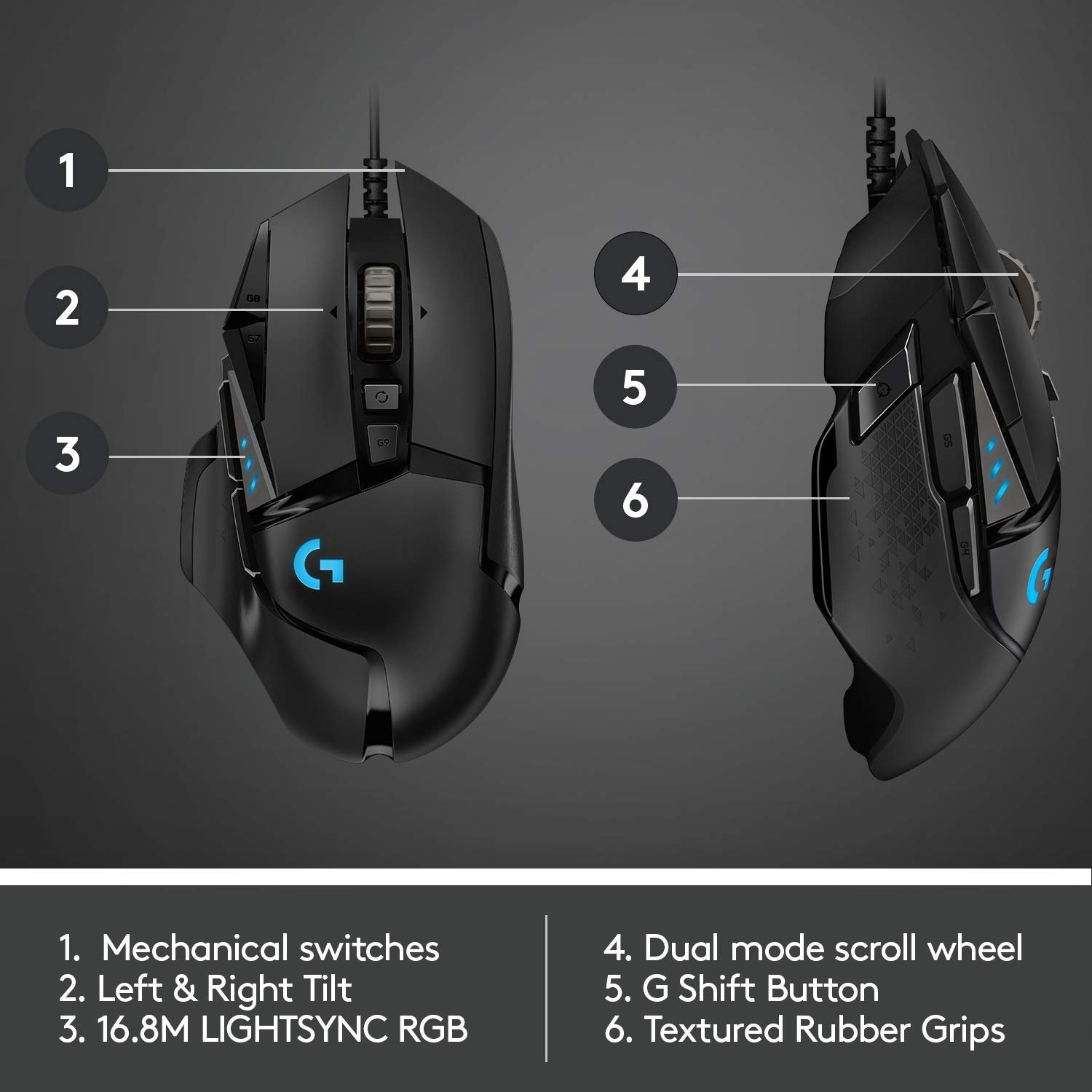 Logitech G502 Hero High Performance Wired USB Gaming Mouse, Hero 25K Sensor, 25,600 DPI, RGB, Adjustable Weights, 11 Programmable Buttons, On-Board Memory, PC/Mac - Black - Image 5