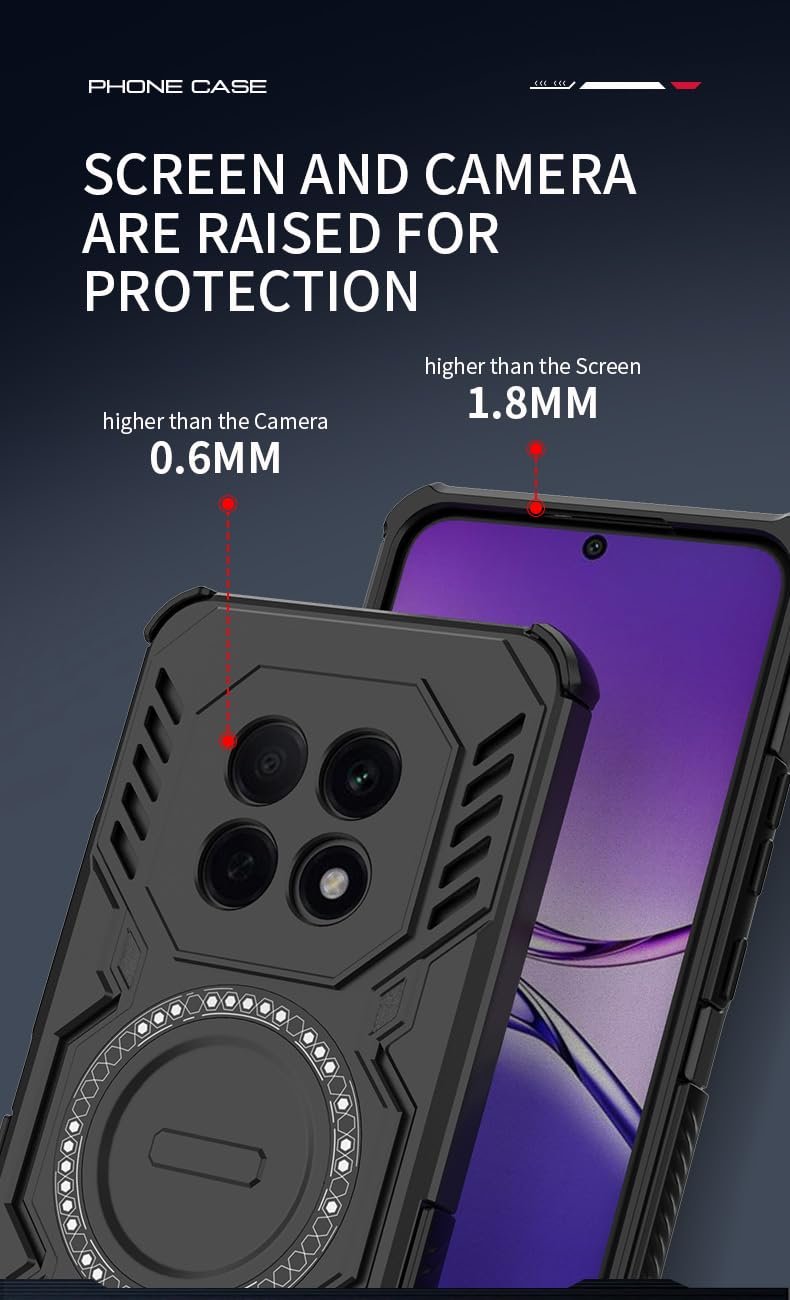 Back Cover Military Shockproof with Airbag Corners, Heat Dissipation, TPU+PC Hybrid Cover for Oppo F31 Pro Plus 5G - Black - Image 2