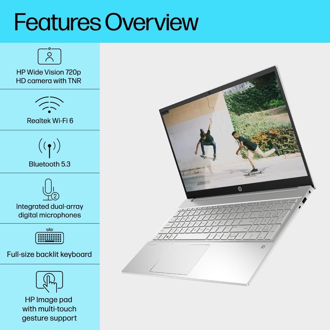 HP Pavilion 15, 12th Gen Intel Core i3-1215U, 15.6-inch (39.6 cm), FHD, 12GB DDR4, 512GB NVMe SSD, Intel UHD Graphics, Backlit KB, Thin & Light (Win 11, MSO 2021, Silver, 1.74 kg),eg2124TU - Image 2
