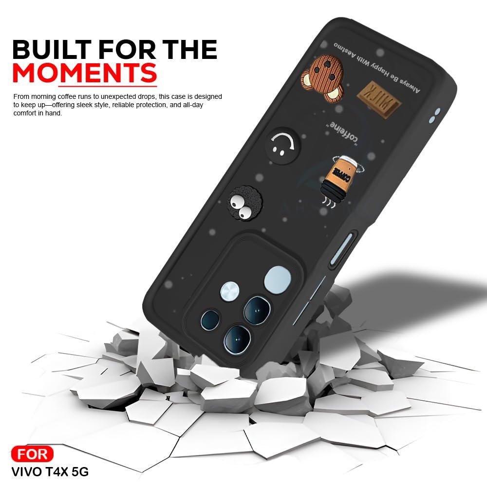 Back Case Cover for Vivo T4X 5G / iQOO Z10X 5G / Vivo Y31 Pro 5G Cover | Cute Fun Cartoon 3D Ball | Coffee Silicone Case | Full Body Protection | Camera Protection Back Cover (Black) - Image 2