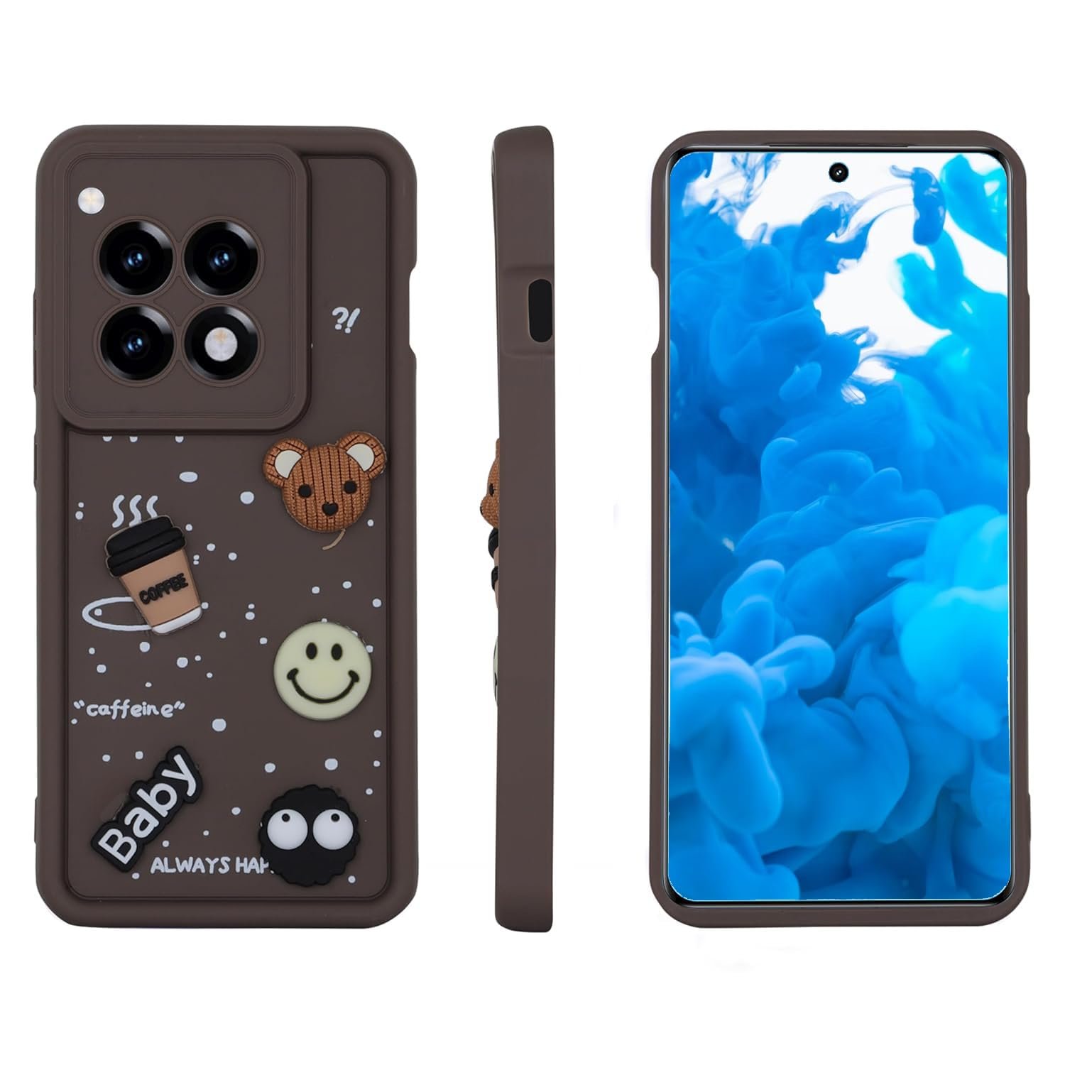 amazon basics Back Case Cover Compatible for OnePlus Nord CE4 Lite 5G | Cute Fun Cartoon 3D Ball | Coffee Silicone Case | Camera Protection | Body Protection | Shock Proof | Color Black | Pack of 1 | - Image 6