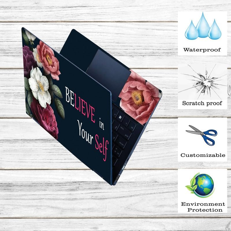 Floral-D11 Top+Wrist Pad Vinyl Laptop Skin/Sticker/Cover for 13 to 13.3 Inches Laptops Laminated-Removable-HD Quality Compatible for Hp-Dell-Sony-Lenovo-Asus etc.(13x9.2 Inches) - Image 2