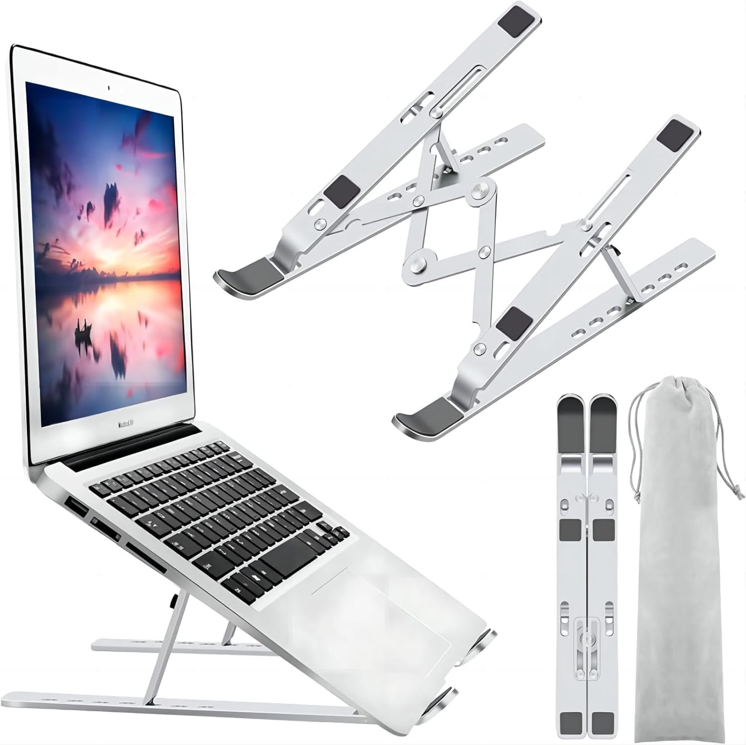 Laptop Stand, Laptop Holder Riser Computer Tablet Stand, 7 AnglesFoldable Portable Desktop Holder Compatible with 10-15.6” MacBook,iPad, HP, Dell, Lenovo (Silver)
