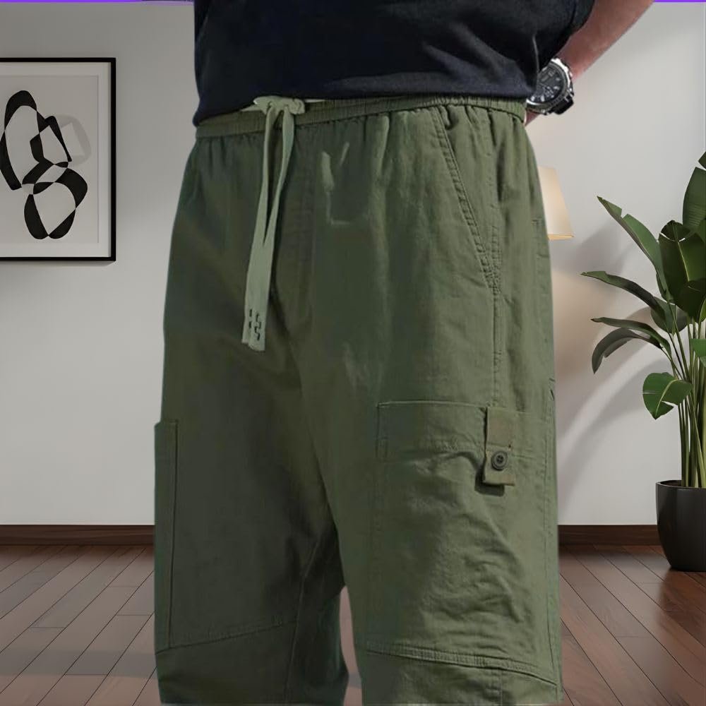 SMOWKLY Men’s Cotton Cargo Pants | Casual Trousers for Men | Comfortable Lower for Men | Breathable Pants with 6 Pockets & Drawstring Elastic Waistband - Image 6