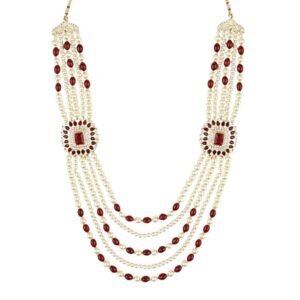 I Jewels 5 Layered Traditional Gold Plated Dulha Moti Mala with Beaded Maharaja Haar/Groom Necklace For Men (MLP41)