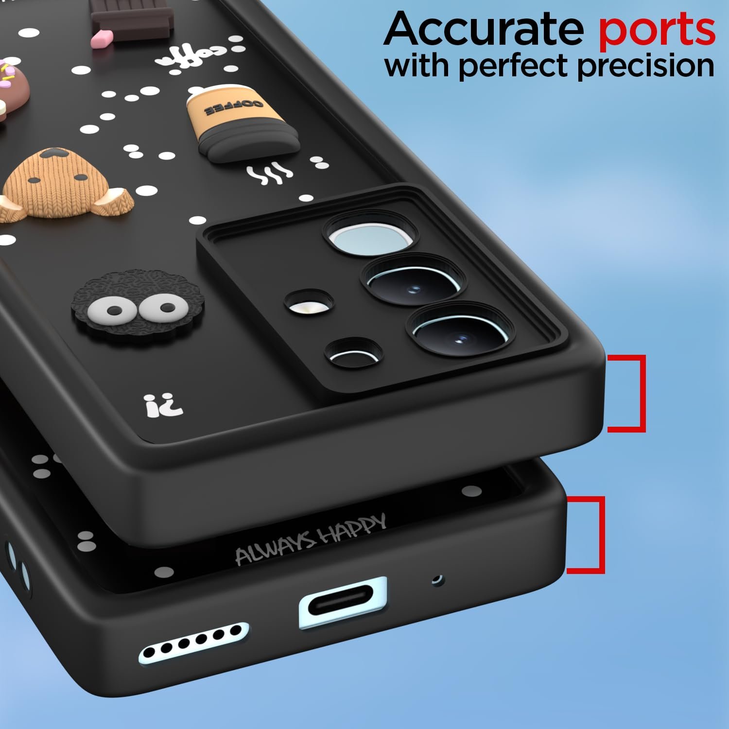 Pikkme Back Cover for Vivo T4x 5G / iQoo Z10x 5G / Vivo Y31 Pro 5G | Cute Fun Cartoon 3D Bear Silicone Full Body Protection Bumper Case (Black) - Image 4