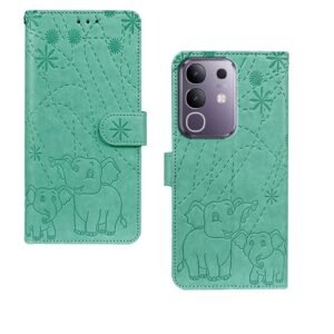 amazon basics Vivo T4X 5G Flip Cover | Card Pockets Wallet & Stand | Flip Cover for Vivo T4X 5G (Green Elephant)