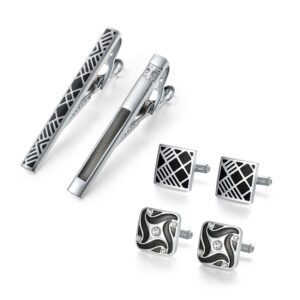 Wynameleri Classic Shirt Cufflinks and Tie Clips Set of 2 for Men Black with Gift Box