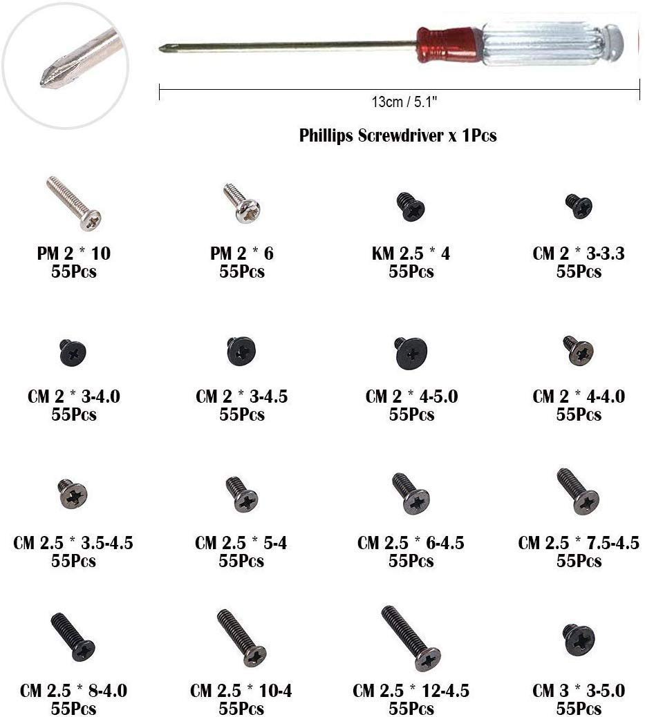 Laprite 880 PCs Alloy Steel Laptop Notebook Computer Screws Kit for IBM, HP, Lenovo, Samsung, Dell Sony, Toshiba with Philips Screwdriver - Set of 880 PCs - Image 2