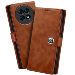 Fashionury Flip Back Case for Oppo F31 Pro Plus 5G | Genuine Leather Finish | Designer Button | Inbuilt Pockets & Stand | Flip Cover Back Case for Oppo F31 Pro Plus 5G (Brown)