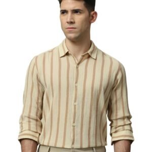 MUFTI Green Vertical Stripes Slim Fit Shirt