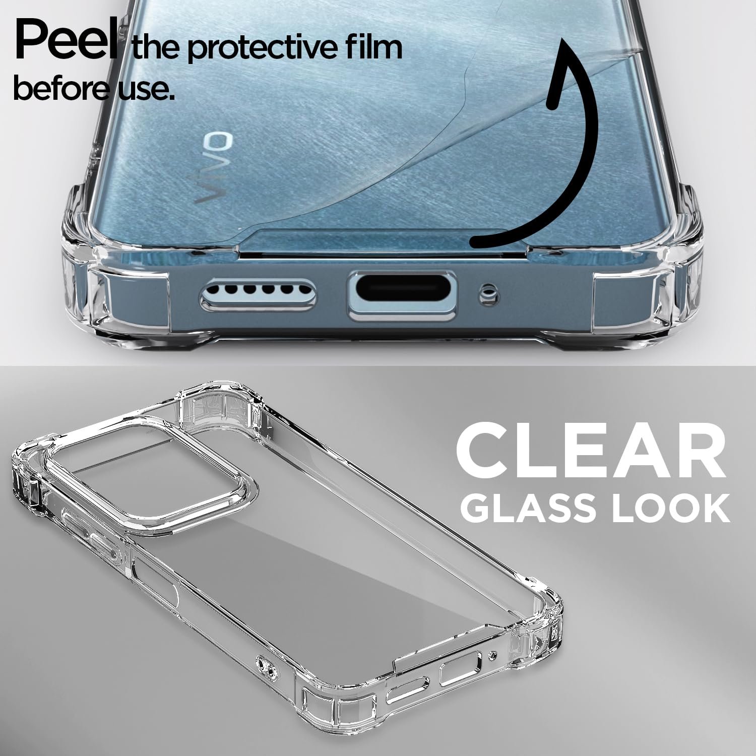 Pikkme Back Cover for Vivo T4x 5G / iQoo Z10x 5G / Vivo Y31 Pro 5G PC + TPU Clear Transparent Raised Edges Shockproof Protective Phone Bumper Case(Transparent) - Image 3