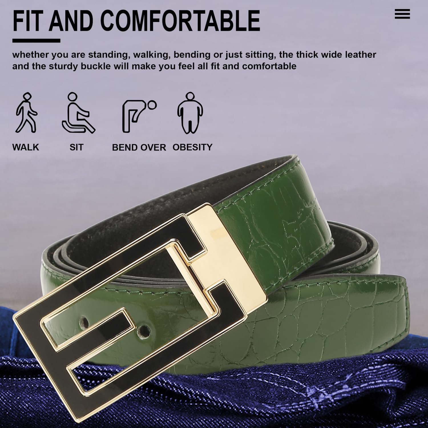 Genuine Leather Brown Belt for Men – Premium Textured Dress Belt with Gold Geometric Buckle – Adjustable Fit up to 42 Inches – Formal & Casual Wear - Image 2