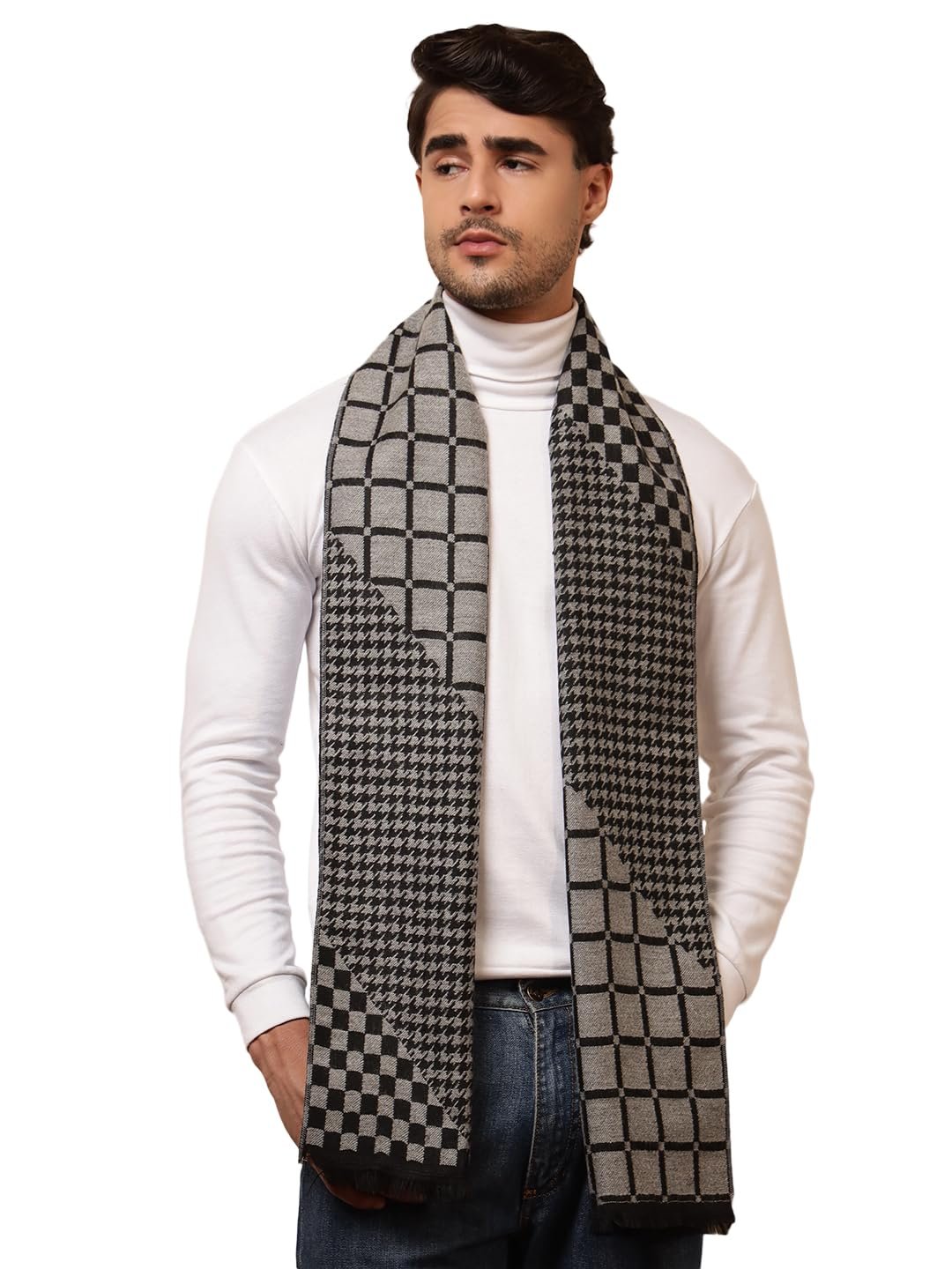 Ravaiyaa - Attitude is everything Men's Reversible Stripe Pattern Winter Wool Scarf, Muffler 72"x12" Inch