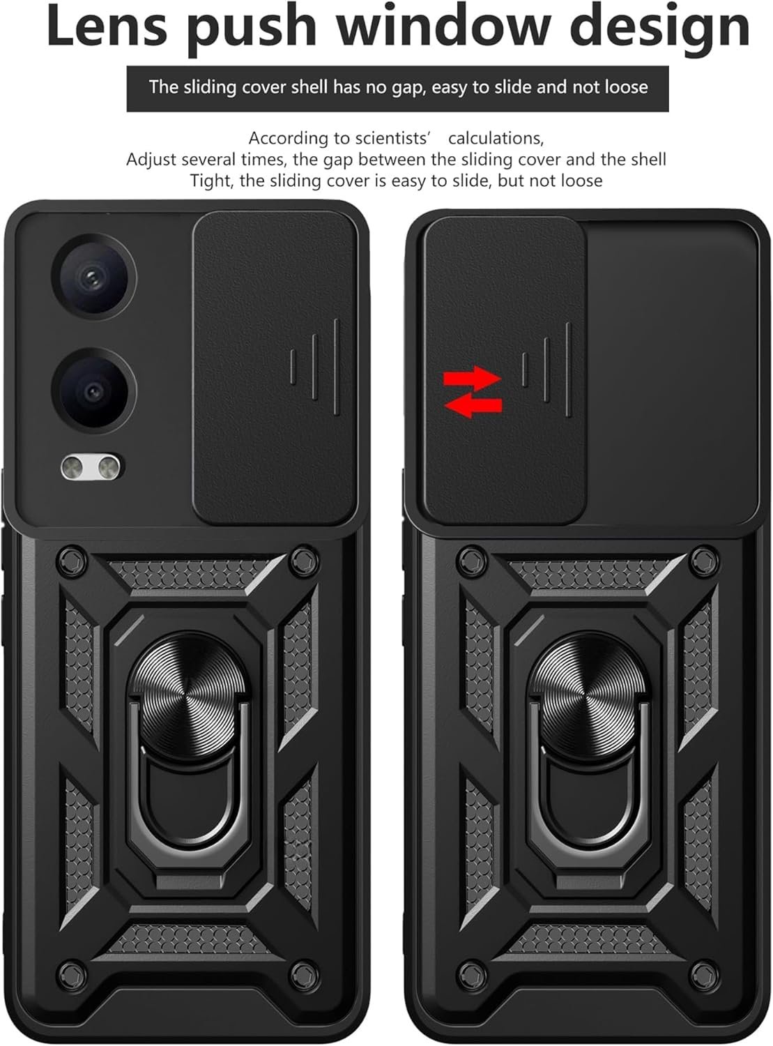 Scalebee Tough Armor OnePlus Nord CE 4 Lite 5G Bumper Back Case Cover | Ring Holder & Sliding Camera Shield Cover | 360 Degree Protection Back Case Cover for OnePlus Nord CE 4 Lite 5G (Black) - Image 8