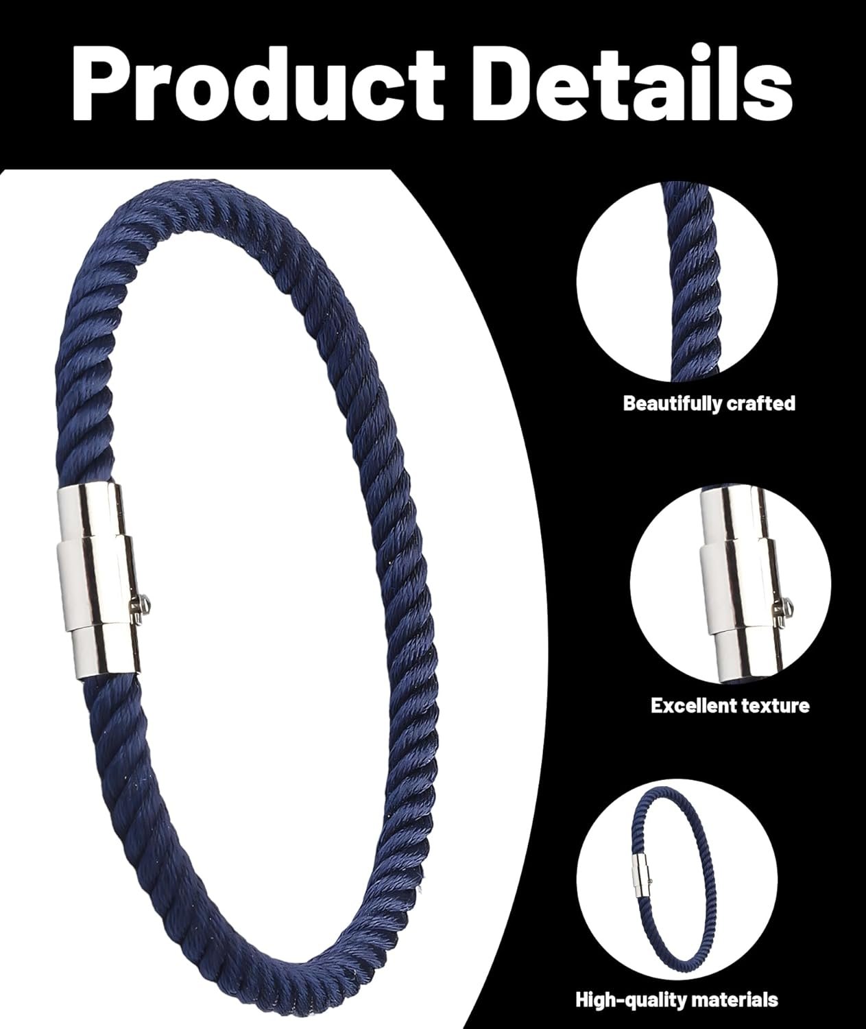 Rope Bracelet for Men Mens Accessories Stylish, Hand Bands for Men Paracord Bracelet for Man, Mens Bracelet for Casual Wear and Travel - Image 2