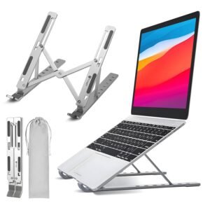 JK Vision 6 Angles Adjustable Aluminum Ergonomic Foldable Portable Tabletop Laptop/Desktop Riser Stand Holder Compatible for MacBook, HP, Dell, Lenovo & All Other Notebook (Grey)