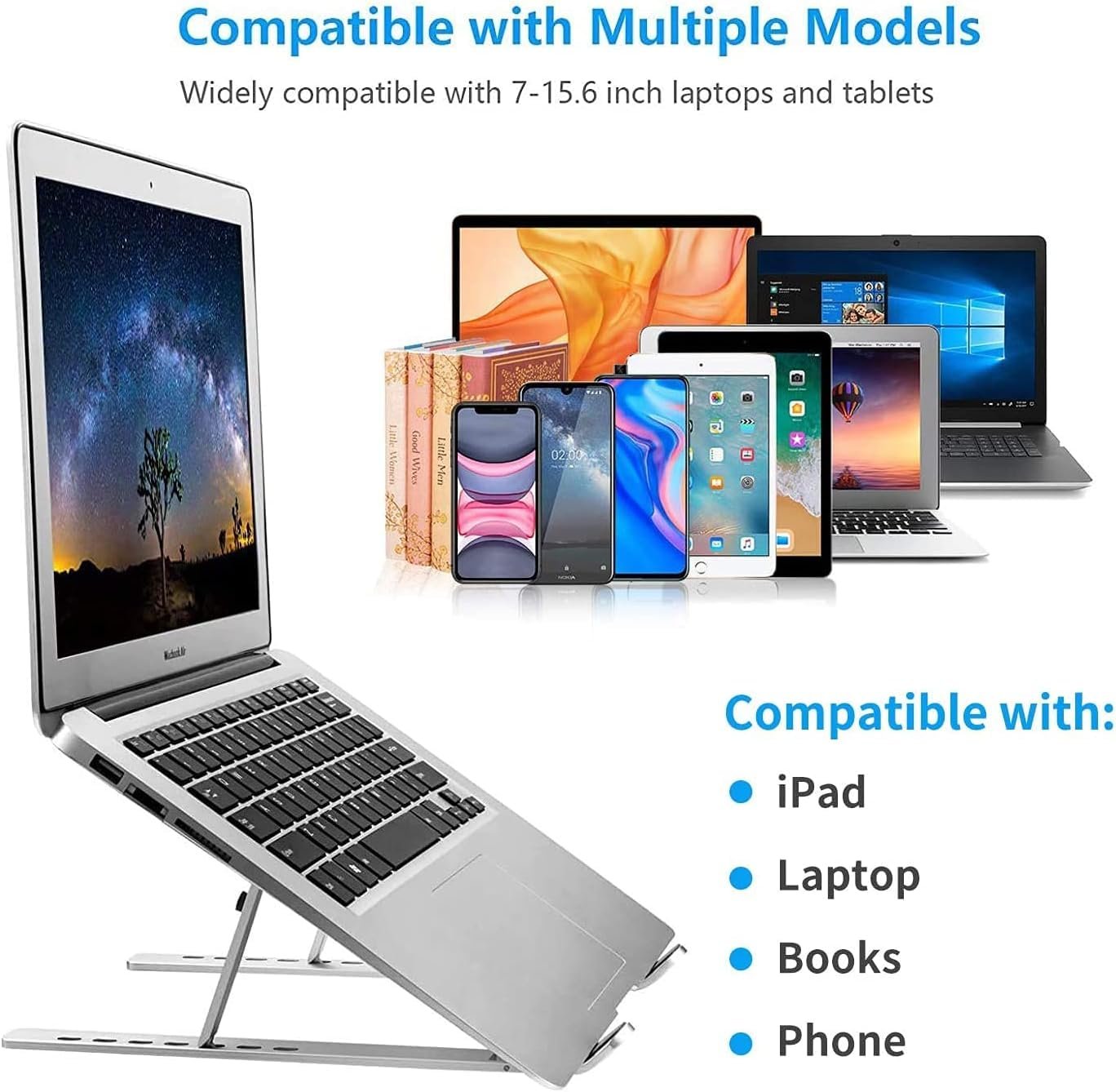 Laptop Stand, Laptop Holder Riser Computer Tablet Stand, 7 AnglesFoldable Portable Desktop Holder Compatible with 10-15.6” MacBook,iPad, HP, Dell, Lenovo (Silver) - Image 7