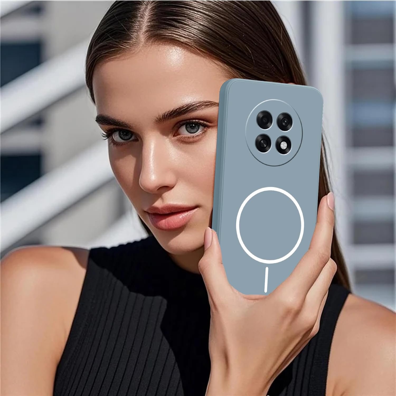 amazon basics Back Cover for Oppo F31 Pro Plus 5G | Ultra Slim Soft Rubberised Case | Magsafe Logo Printed (Not Magsafe Compatible) | Camera Protection - Gray - Image 4