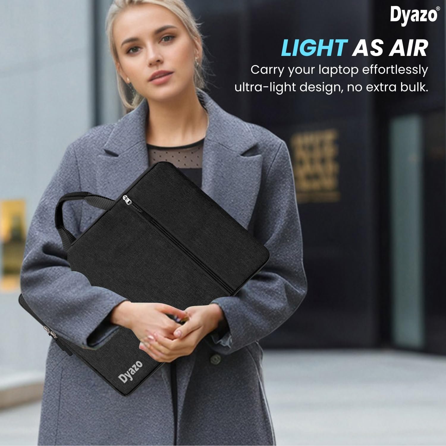 Dyazo 13.3 Inch Slim Laptop Carry Sleeve with Front Pocket & Charger Pouch | Protective Water-Resistant Case Cover | Compatible for MacBook Air/Pro, HP, Dell, Lenovo, Asus & Other Notebooks (Black) - Image 7