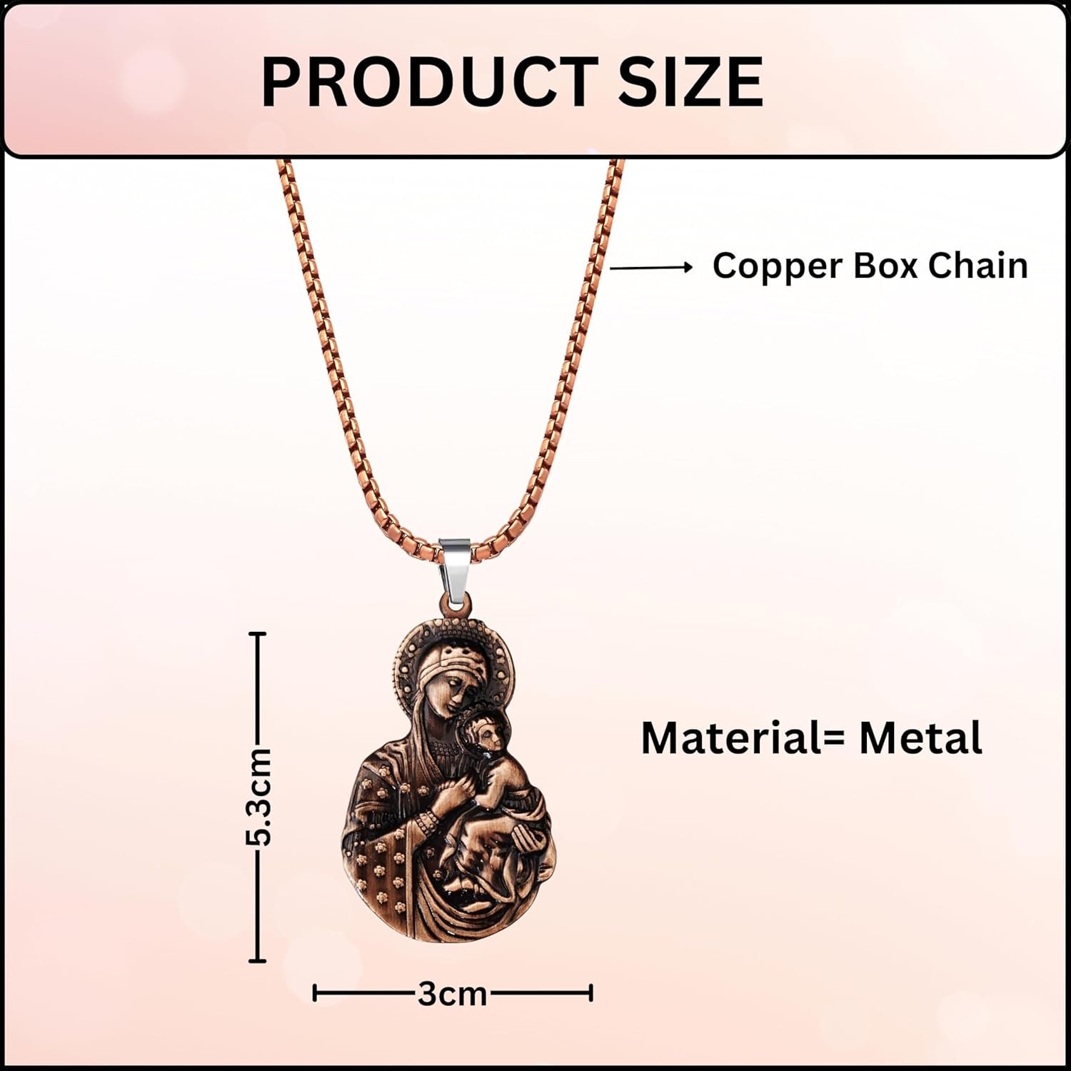 M Men Style Virgin Mary & Baby Jesus Pendant Necklace for Men & Women | Antique Copper-Tone Religious Pendant with 22 Inch Chain | Christian Faith Jewelry Gift Copper SPn2025345 - Image 2