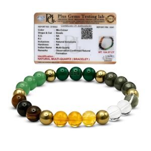 REBUY Dhan Yog Bracelet for Men & Women | Certificate of Authenticity Natural Crystal Pyrite, Clear Quartz, Citrine Aventurine, Green Jade, Tiger Eye Stone Attracts Wealth & Money Magnet Bracelet | Size:-8mm