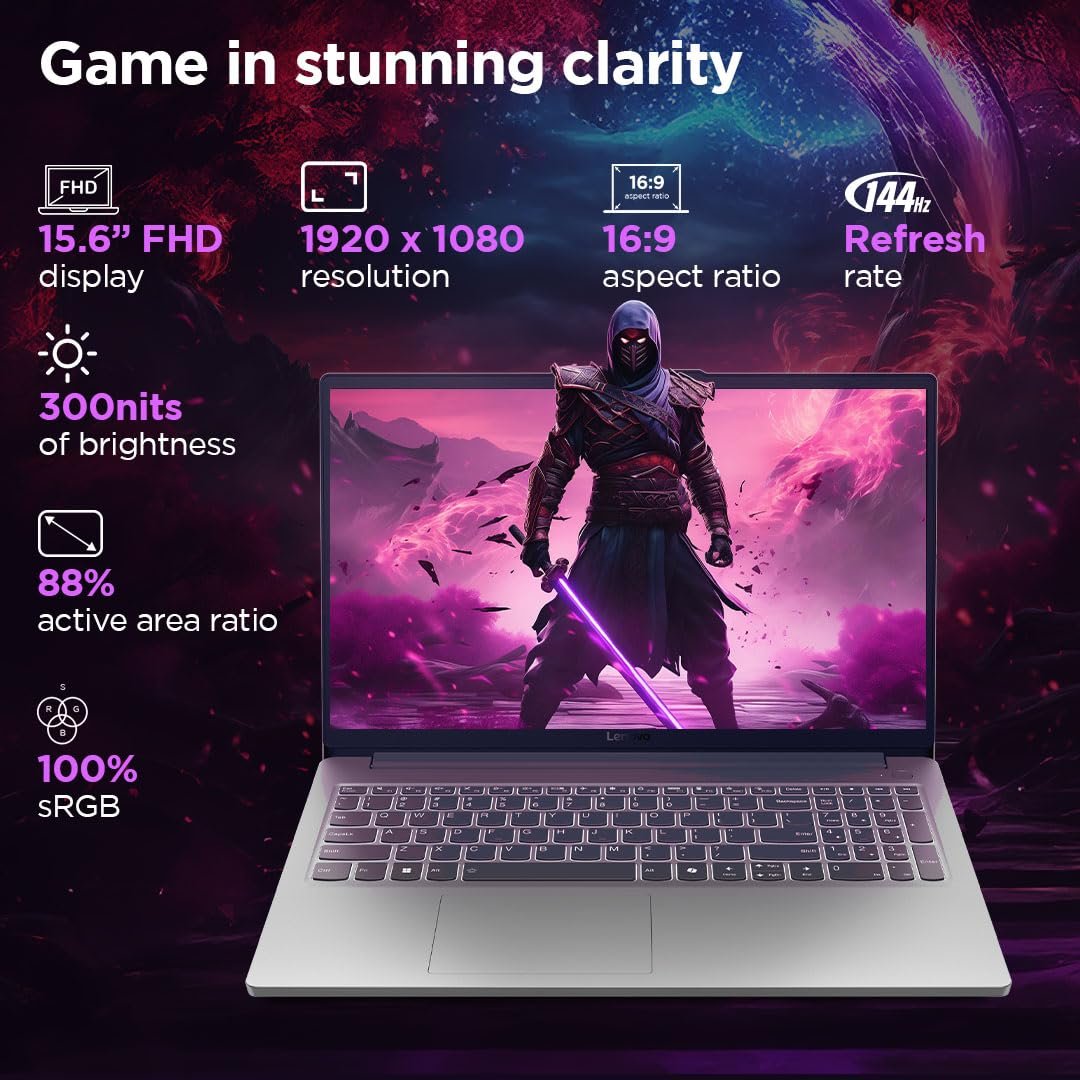 Lenovo LOQ Essential Intel Core i5-12450HX| NVIDIA RTX 3050 6GB (12GB RAM/512GB SSD/144Hz Refresh Rate/15.6" (39.6cm)/Windows 11/3 Mon. Game Pass/Grey/1.7Kg), 83LK006AIN AI Gaming Laptop - Image 3