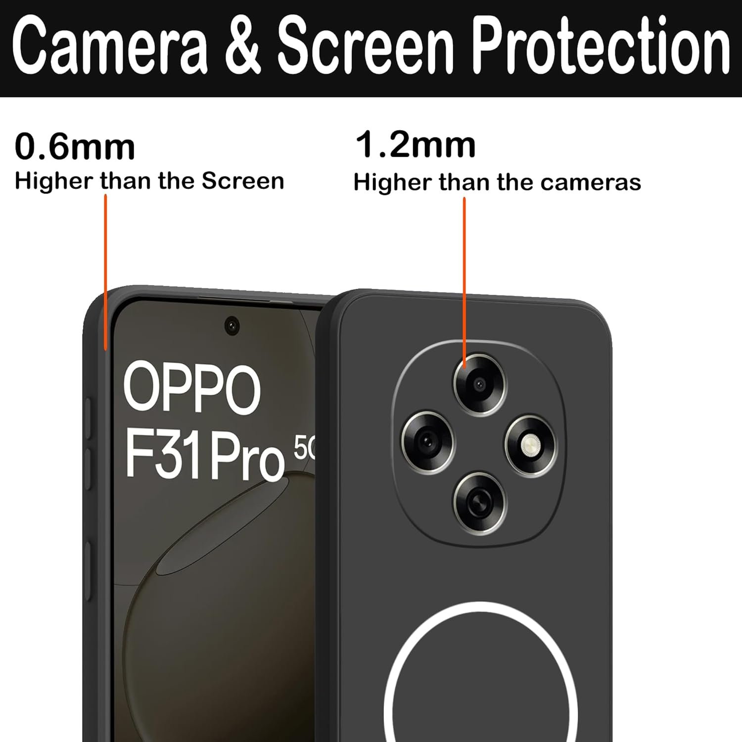 amazon basics Back Cover for Oppo F31 Pro 5G | Ultra Slim Soft Rubberised Case | Magsafe Logo Printed (Not Magsafe Compatible) | Camera Protection - Black - Image 3