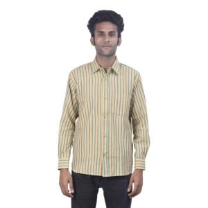 Tribes India Handmade Mens’ Cotton Blue Orange Full Length Shirt (1STXMENMP01276-4)