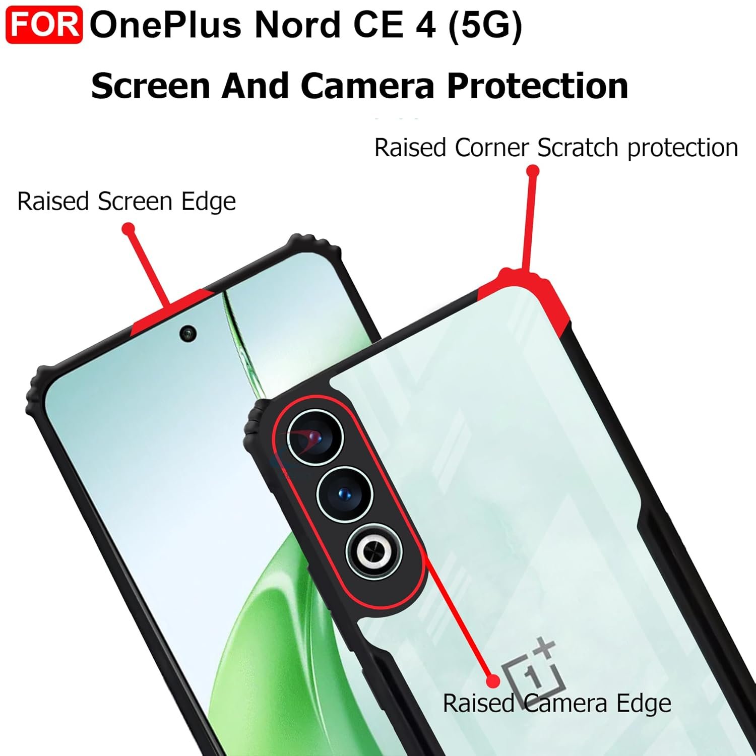 CEDO OnePlus Nord CE4 / CE 4 (5G) Back Case Cover | Camera Protection Shockproof Bumper-Edge | Acrylic Crystal Clear 360 Degree Protection TPU+PC | Transparent Eagle Back Case Cover (Black) - Image 4