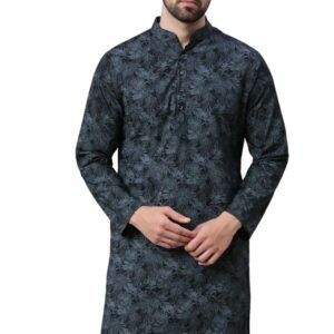 Majestic Man Men’s Cotton Regular Fit Casual Mandarin Collar Ethnic Motifs Printed Long Regular Kurta