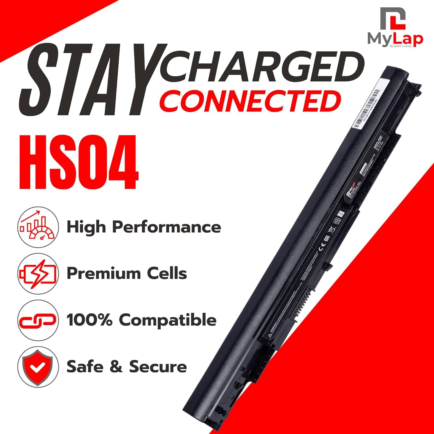 MYLAP HS04 Battery for HP HS04 4-Cell Compatible for Hp Pavilion 15-AY542TU, 15-AY542UR, 15-AY543TU, 15-AY543UR Laptop Battery Compatible with Hp Pavilion Laptops (Black) - Image 2