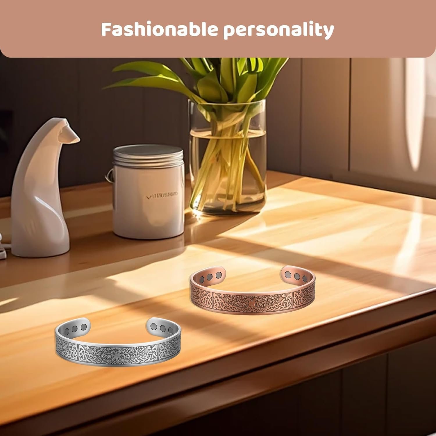 2 Pcs Copper Bracelet for Men and Women 99.9% Pure Copper Bangle 7.5in New Upgrades in 2025 Adjustable for Arthritis with 6 Magnets for Effective Joint Pain Relief, Arthritis, RSI, Carpal Tunnel - Image 4