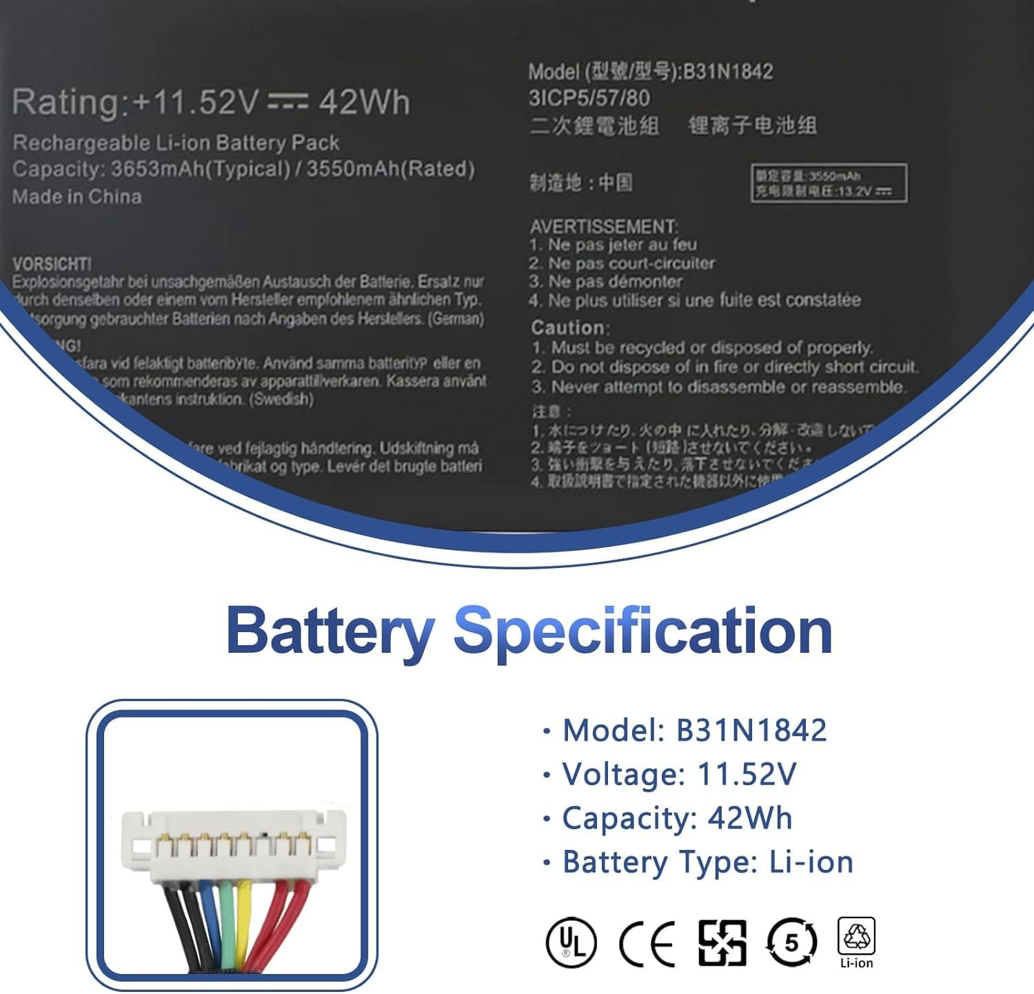 Wefly B31N1842 Laptop Battery Compatible for Asus Vivobook S15 S531FA S531FL K513EA K513EQ KM513UA M513IA X513EQ X513EP X513EA Series Laptop 0B200-03440000 0B200034 400000 B31BmE1 Laptop Battery - Image 2