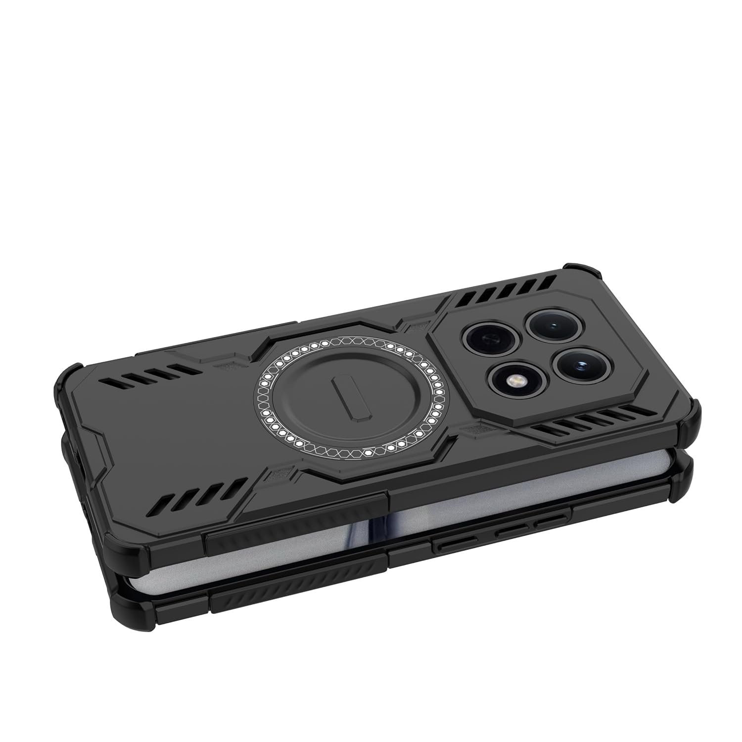 Back Cover Military Shockproof with Airbag Corners, Heat Dissipation, TPU+PC Hybrid Cover for Oppo F31 Pro Plus 5G - Black - Image 5