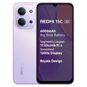 REDMI 15C 5G Dusk Purple 8GB + 128GB | Royale Design | Massive 6000mAh Battery | Segment’s Largest 17.53cm Display Up to 120Hz | MediaTek Dimensity 6300 | 33W Fast Charging | 50MP AI Dual Camera