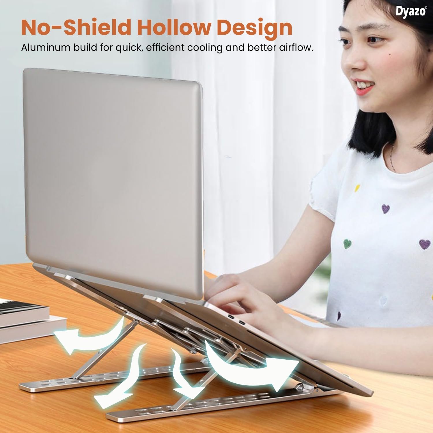 Dyazo 10 Angle Aluminum Laptop Stand Portable & Fully Foldable Raiser Compatible for Lenovo, Dell, MacBook & All Other Notebooks 10 "-15 .6 Inch (Silver) - Image 5