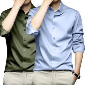 DEELMO Combo of Men’s Stylish Solid Satin Casual Shirt for Men Full Sleeves| Poly Satin Silk Shirt Pack of 2
