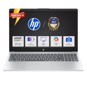(Refurbished) HP OmniBook 3 AMD Ryzen AI 5 340 Next Gen AI Laptop, (16GB DDR5, 512GB SSD), Anti-Glare,15.6''/39.6cm FHD, Win11,Office24, Silver,1.7kg, FHD Camera w/Privacy Shutter, fn0007AU